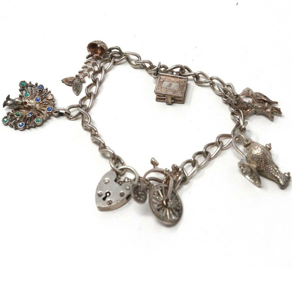 Vintage Sterling Silver 925 Charm Bracelet 24.6g